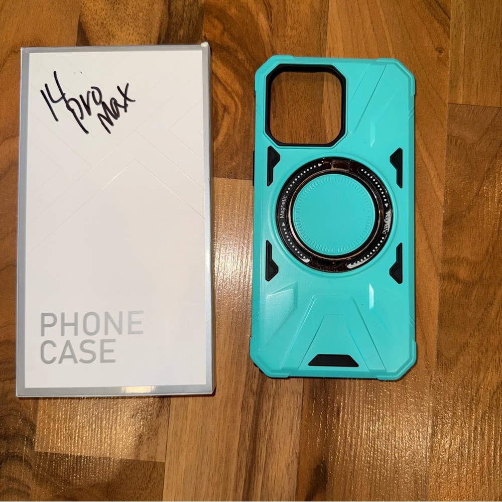iPhone 14 Pro Max teal case with silver‎ ring holder accessory phone case